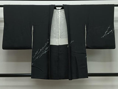 平和屋着物＃羽織　寿光織　枝葉文　黒地　金銀糸　正絹　逸品　CABI9508ua
