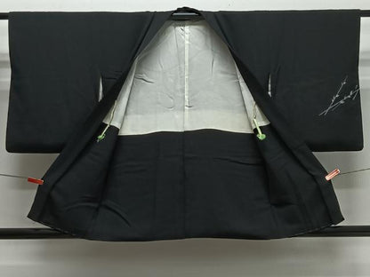 平和屋着物＃羽織　寿光織　枝葉文　黒地　金銀糸　正絹　逸品　CABI9508ua