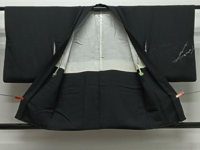 平和屋着物＃羽織　寿光織　枝葉文　黒地　金銀糸　正絹　逸品　CABI9508ua