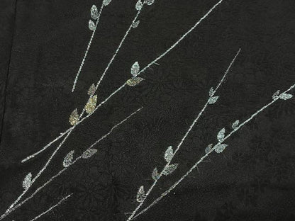 平和屋着物＃羽織　寿光織　枝葉文　黒地　金銀糸　正絹　逸品　CABI9508ua