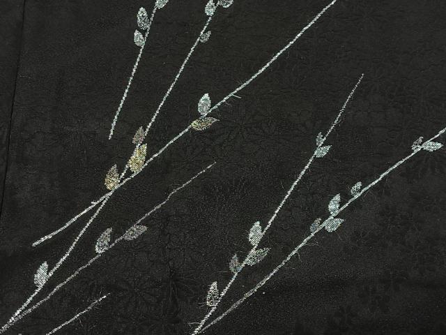 平和屋着物＃羽織　寿光織　枝葉文　黒地　金銀糸　正絹　逸品　CABI9508ua