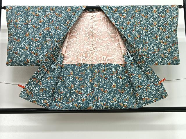 平和屋着物＃羽織　型染め　笹竹文　正絹　逸品　CABI9509ua