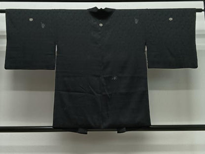 平和屋着物＃羽織　寿光織　松葉文　黒地　銀糸　正絹　逸品　CABI9510ua