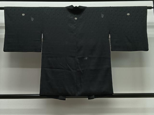 平和屋着物＃羽織　寿光織　松葉文　黒地　銀糸　正絹　逸品　CABI9510ua
