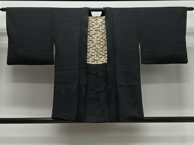 平和屋着物＃羽織　寿光織　松葉文　黒地　銀糸　正絹　逸品　CABI9510ua