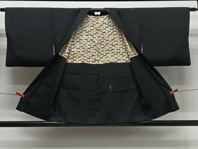 平和屋着物＃羽織　寿光織　松葉文　黒地　銀糸　正絹　逸品　CABI9510ua