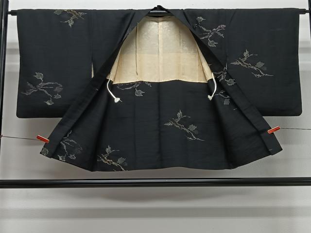 平和屋着物＃羽織　寿光織　枝葉文　黒地　金銀糸　正絹　逸品　CABI9512ua