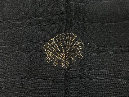 平和屋着物＃羽織　寿光織　枝葉文　黒地　金銀糸　正絹　逸品　CABI9512ua