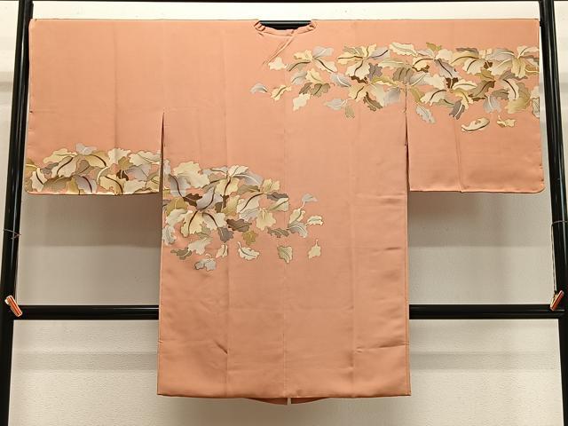 平和屋着物＃道行コート 刺繍 舞葉文 金彩 ロング丈 正絹 逸品 未使用 CABI9515ua