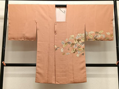 平和屋着物＃道行コート 刺繍 舞葉文 金彩 ロング丈 正絹 逸品 未使用 CABI9515ua