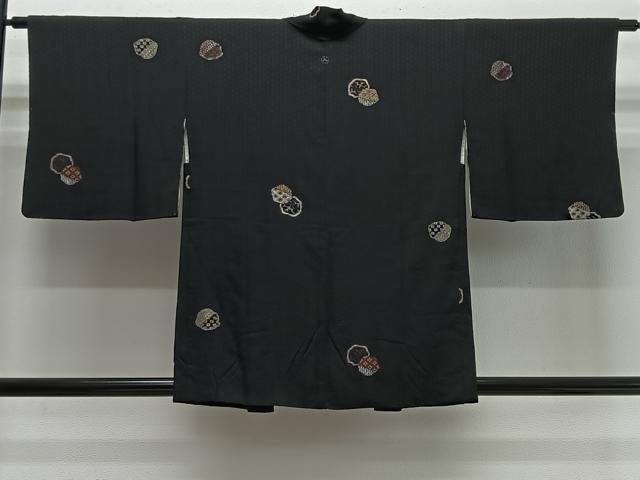 平和屋着物＃羽織　寿光織　花丸文　黒地　金銀糸　正絹　逸品　CABI9519ua
