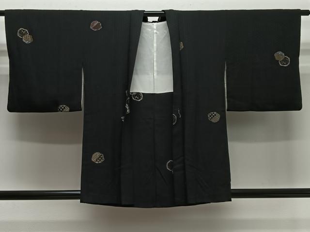 平和屋着物＃羽織　寿光織　花丸文　黒地　金銀糸　正絹　逸品　CABI9519ua