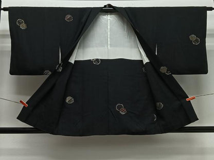 平和屋着物＃羽織　寿光織　花丸文　黒地　金銀糸　正絹　逸品　CABI9519ua