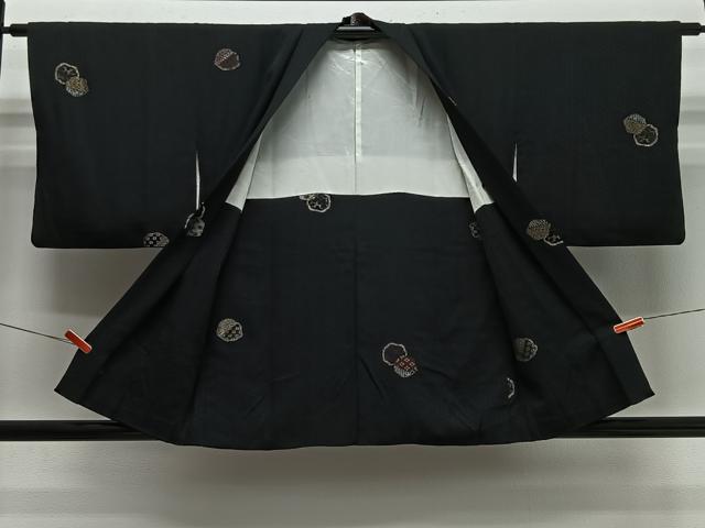 平和屋着物＃羽織　寿光織　花丸文　黒地　金銀糸　正絹　逸品　CABI9519ua