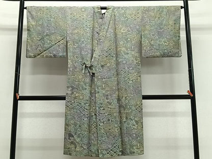 平和屋着物＃道中着　単衣　更紗花唐草文　暈し染め　ロング丈　正絹　逸品　CABI9525ua