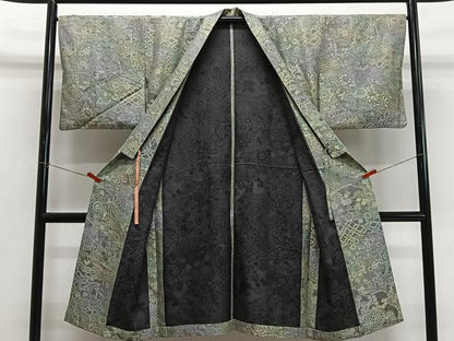 平和屋着物＃道中着　単衣　更紗花唐草文　暈し染め　ロング丈　正絹　逸品　CABI9525ua