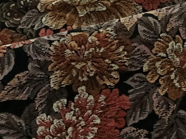 平和屋着物＃和装コート　ベロア　草花文　黒地　綿　逸品　CABI9526ua