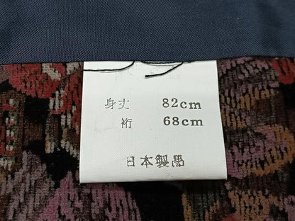 平和屋着物＃和装コート　ベロア　草花文　黒地　綿　逸品　CABI9526ua