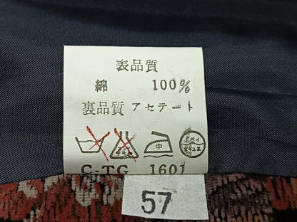 平和屋着物＃和装コート　ベロア　草花文　黒地　綿　逸品　CABI9526ua