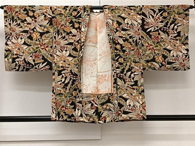平和屋着物＃羽織　更紗草花文　黒地　金彩　正絹　逸品　未使用　CABI9532ua