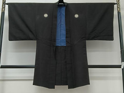 平和屋着物＃男性　長羽織　黒紋付　正絹　逸品　CABI9541ua
