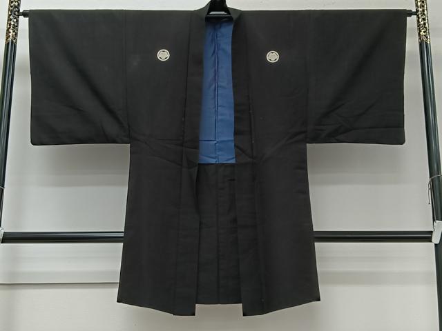 平和屋着物＃男性　長羽織　黒紋付　正絹　逸品　CABI9541ua