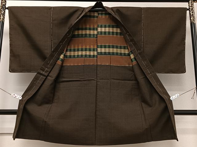 平和屋着物＃男性　長羽織　紬地　格子　正絹　逸品　未使用　CABI9545ua