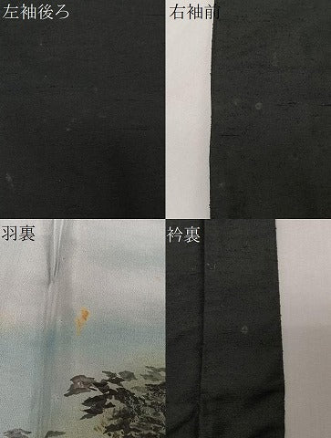 平和屋着物＃男性　長羽織　紬地　黒地　正絹　逸品　CABI9549ua