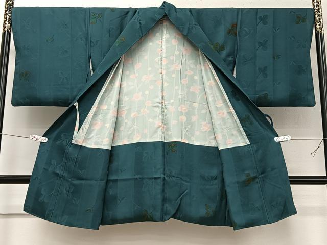 平和屋着物＃道中着　地紋起こし　枝葉文　正絹　逸品　CABI9550ua
