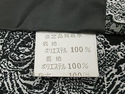 平和屋着物＃道中着　更紗花唐草文　黒地　鬼しぼ縮緬　ロング丈　洗える着物　CABI9552ua