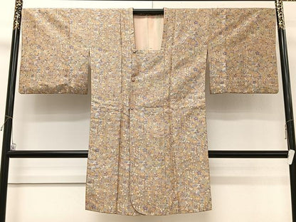 平和屋着物＃道行コート　草花文　ロング丈　正絹　逸品　CABI9554ua