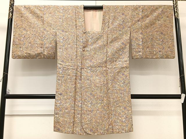 平和屋着物＃道行コート　草花文　ロング丈　正絹　逸品　CABI9554ua