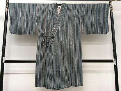 平和屋着物＃道中着　ろうけつ染　縞　ロング丈　正絹　逸品　CABI9555ua