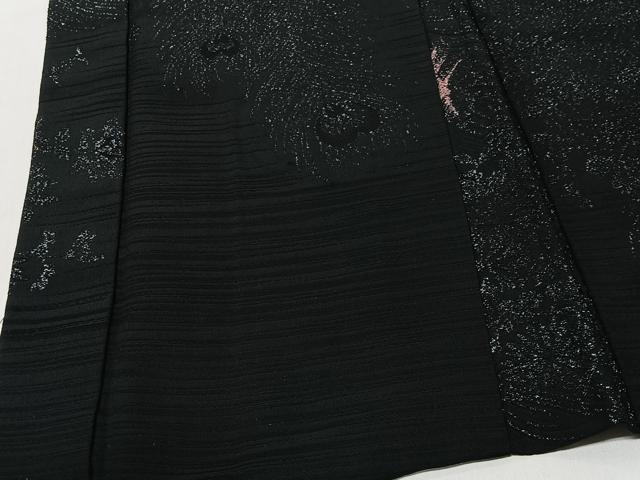 平和屋着物＃羽織　寿光織　孔雀羽花文　黒地　銀糸　正絹　逸品　CABI9563ua