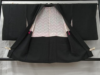 平和屋着物＃羽織　総刺繍　草花文　黒地　金糸　正絹　逸品　CABI9571ua