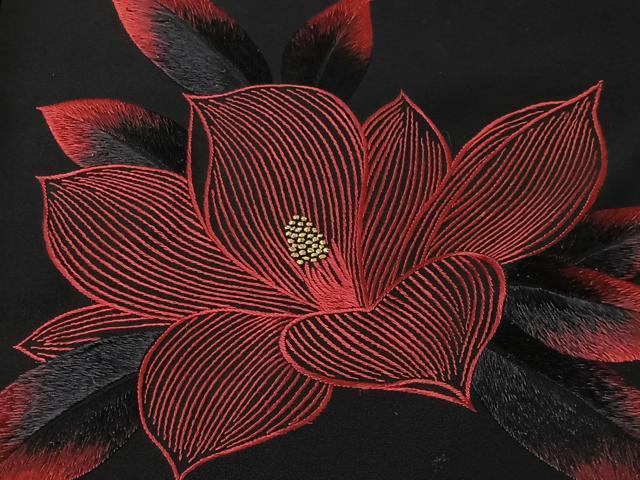 平和屋着物＃羽織　総刺繍　草花文　黒地　金糸　正絹　逸品　CABI9571ua