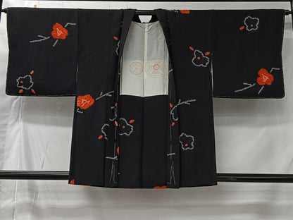 平和屋着物＃羽織　絞り　舞花文　黒地　正絹　逸品　未使用　CABI9572ua