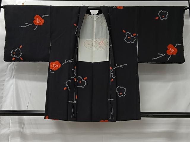 平和屋着物＃羽織　絞り　舞花文　黒地　正絹　逸品　未使用　CABI9572ua