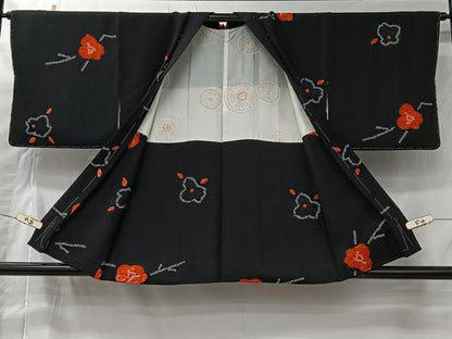 平和屋着物＃羽織　絞り　舞花文　黒地　正絹　逸品　未使用　CABI9572ua