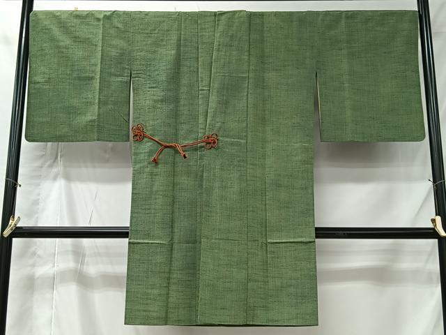 平和屋着物＃道中着　紬地　縞　ロング丈　正絹　逸品　CABI9576ua