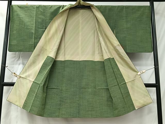 平和屋着物＃道中着　紬地　縞　ロング丈　正絹　逸品　CABI9576ua