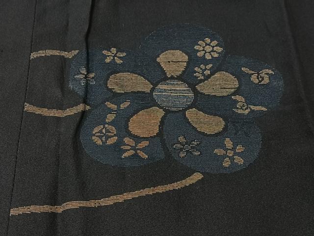 平和屋着物＃道行コート　寿光織　舞花文　黒地　金銀糸　正絹　逸品　CABI9577ua