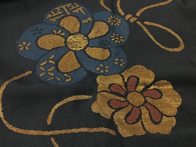 平和屋着物＃道行コート　寿光織　舞花文　黒地　金銀糸　正絹　逸品　CABI9577ua
