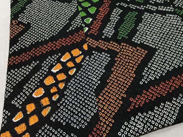 平和屋着物＃道行コート　総絞り　抽象文様　黒地　正絹　逸品　CABI9579ua