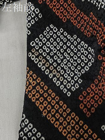 平和屋着物＃道行コート　総絞り　抽象文様　黒地　正絹　逸品　CABI9579ua