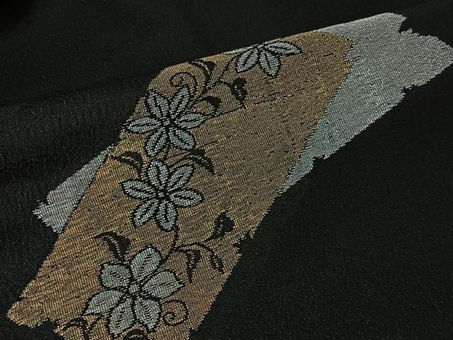 平和屋着物＃羽織　寿光織　色紙重ね草花文　黒地　金銀糸　正絹　逸品　CABI9580ua