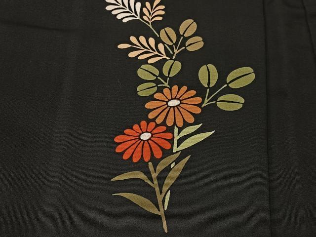 平和屋着物＃羽織　刺繍　草花文　黒地　正絹　逸品　CABI9581ua