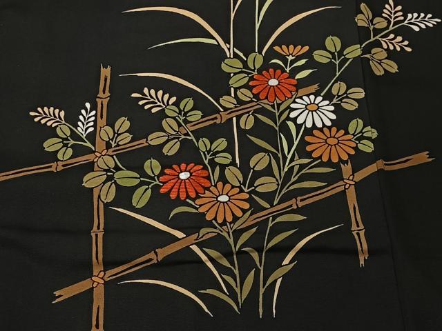 平和屋着物＃羽織　刺繍　草花文　黒地　正絹　逸品　CABI9581ua