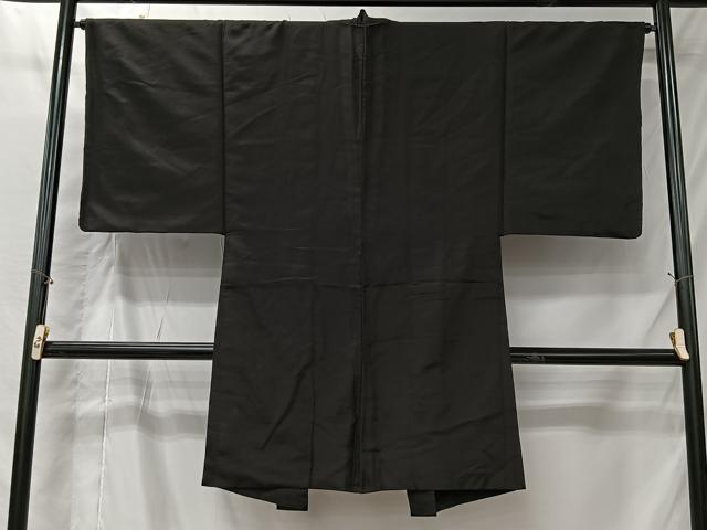 平和屋着物＃男性　長羽織　黒地　正絹　逸品　CABI9582ua