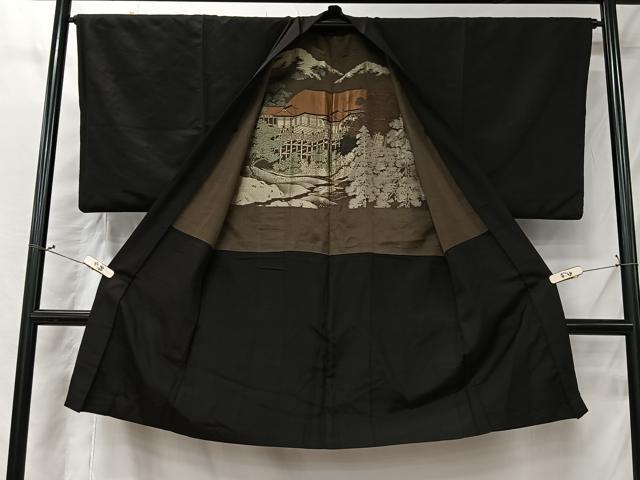 平和屋着物＃男性　長羽織　黒地　正絹　逸品　CABI9582ua